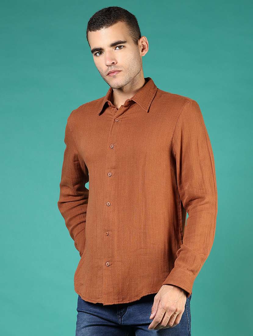 men solid long sleeve regular fit casual shirt - 21854279 - Standard Image - 1