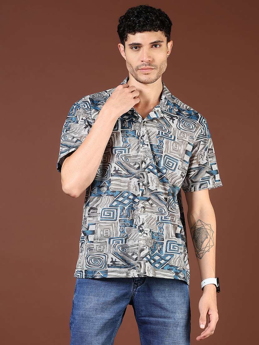 men printed cuban collared casual shirt - 21854285 -  Standard Image - 1