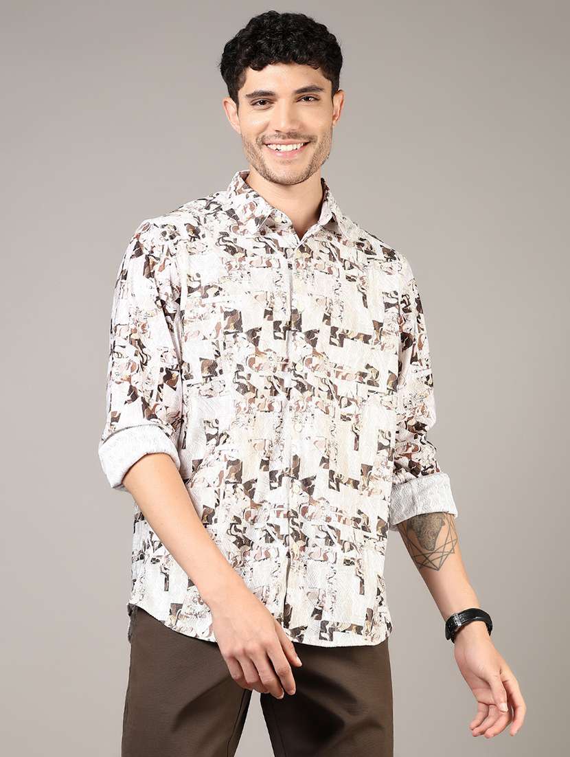men printed long sleeve regular fit casual shirt - 21854289 -  Standard Image - 1