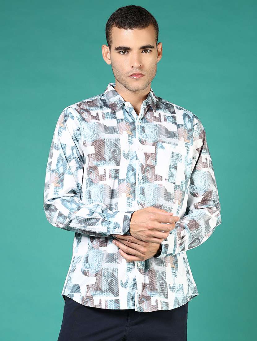 men printed collared long sleeve shirt - 21854295 -  Standard Image - 1