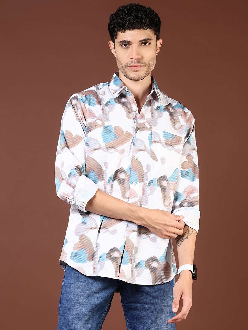 men printed collared long sleeve shirt - 21854296 -  Standard Image - 1