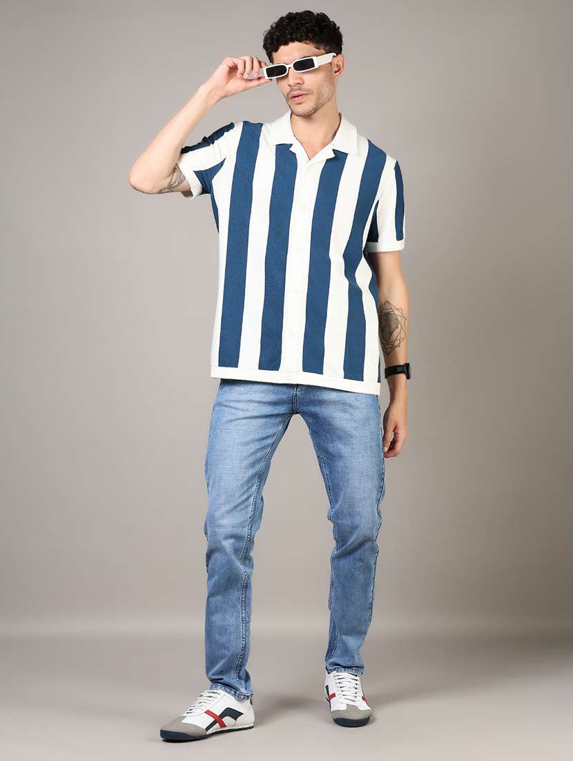 men blue stripes short sleeve regular fit casual shirt - 21854299 - Standard Image - 4
