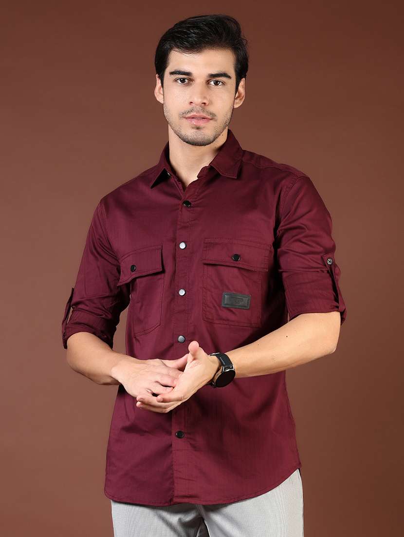 men maroon solid long sleeve regular fit casual shirt  - 21854313 -  Standard Image - 1