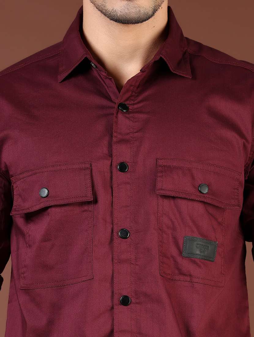 men maroon solid long sleeve regular fit casual shirt  - 21854313 -  Standard Image - 4