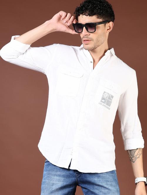men white typographic long sleeve regular fit casual shirt - 21854314 - Standard Image - 0