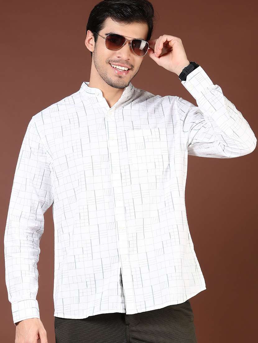 men white self design long sleeve regular fit casual shirt