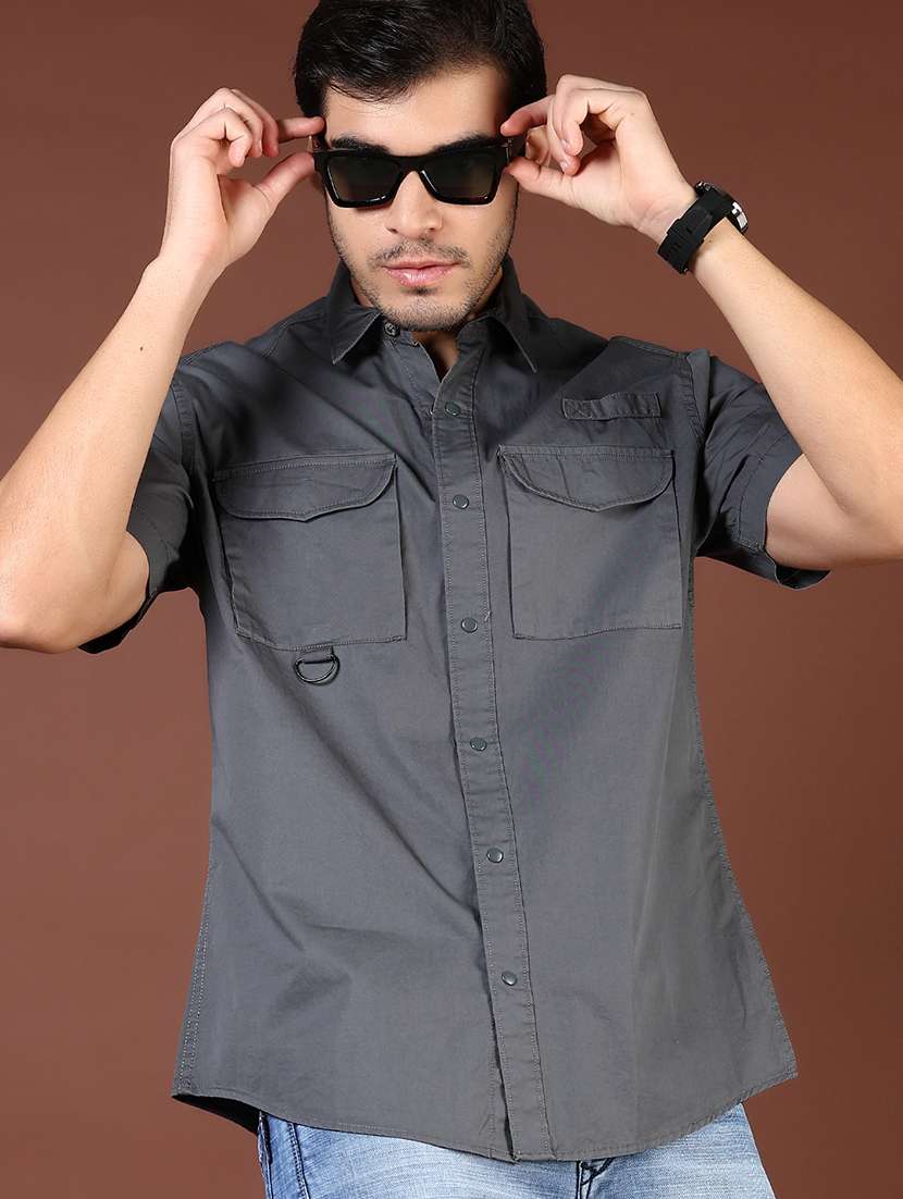 men solid short sleeve regular fit casual shirt