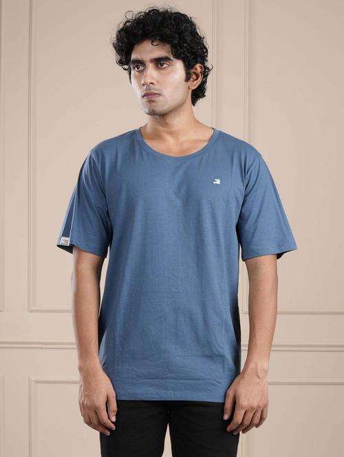 men blue solid short sleeve regular fit t-shirt - 21854324 - Standard Image - 0