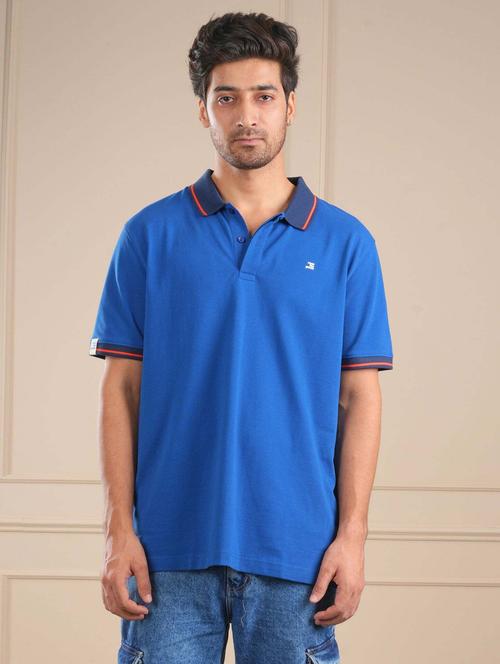 men blue solid short sleeve regular fit polo t-shirt - 21854333 -  Standard Image - 0