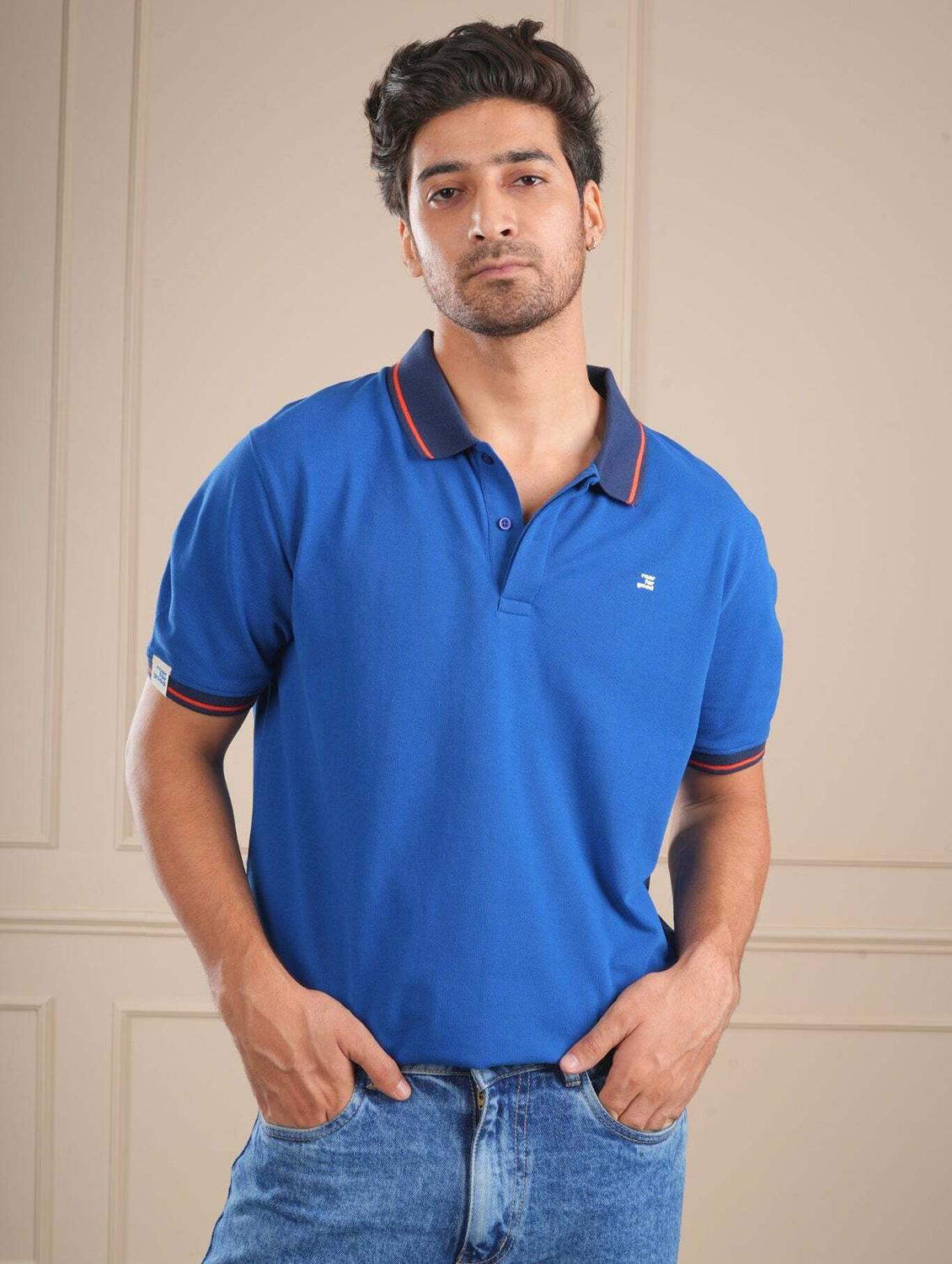men blue solid short sleeve regular fit polo t-shirt - 21854333 -  Standard Image - 1