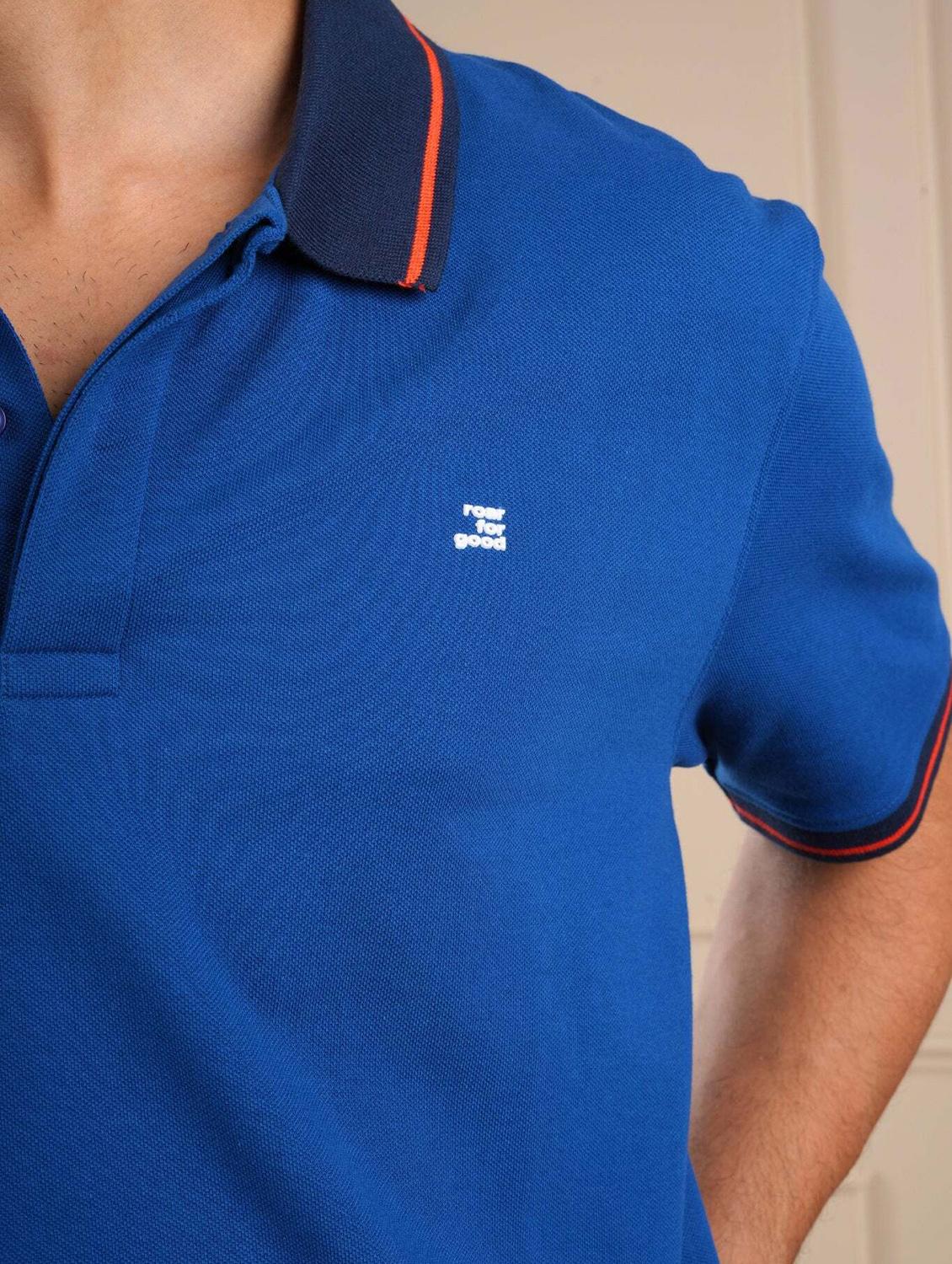 men blue solid short sleeve regular fit polo t-shirt - 21854333 - Standard Image - 4