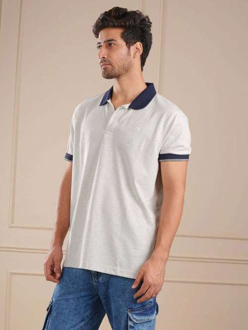 men beige solid short sleeve regular fit polo t-shirt - 21854334 - Standard Image - 0