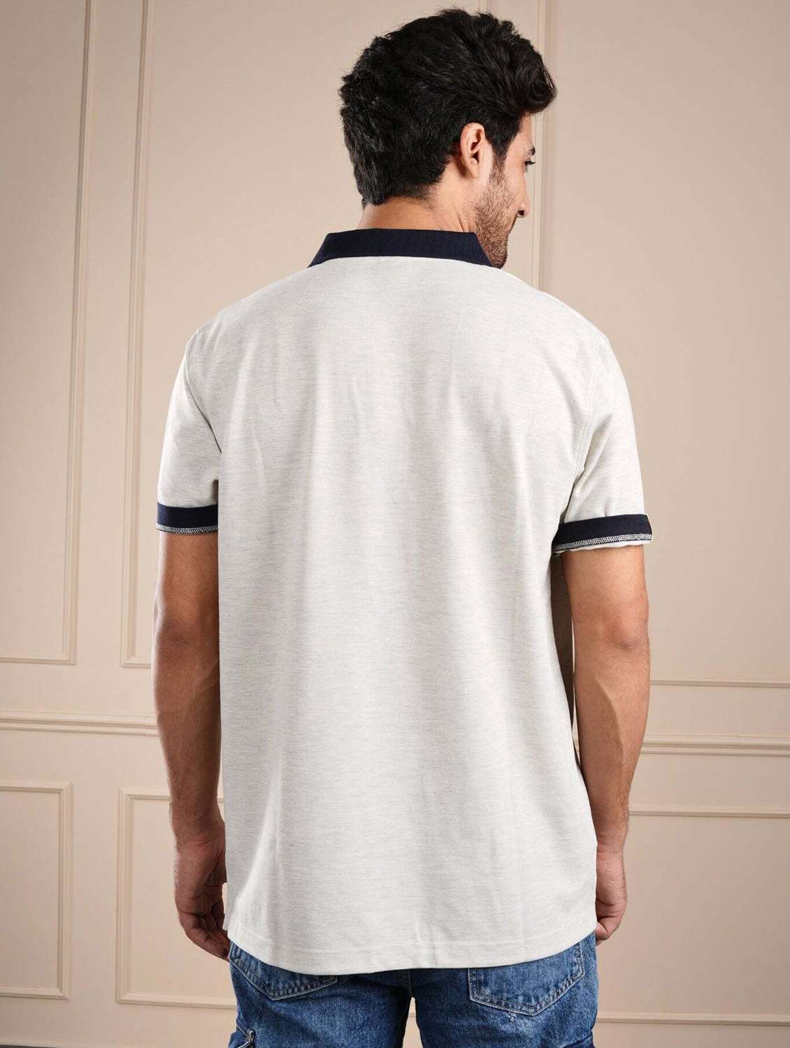 men beige solid short sleeve regular fit polo t-shirt - 21854334 - Standard Image - 1