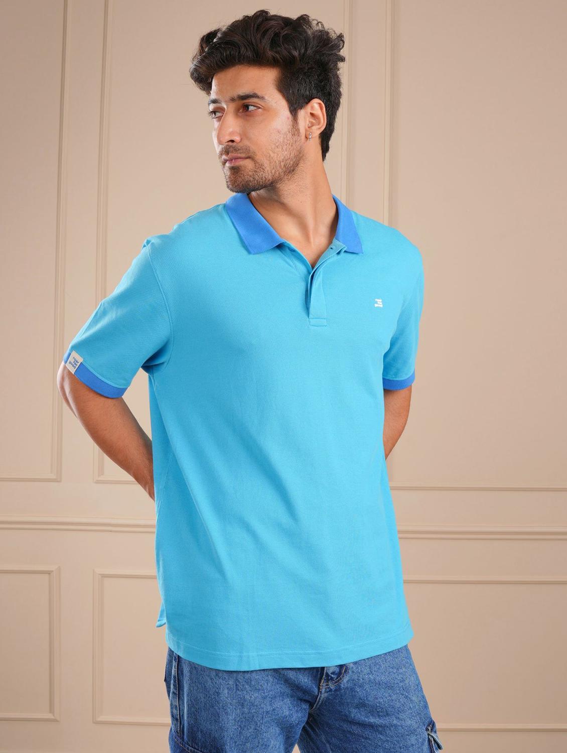 men blue solid short sleeve regular fit polo t-shirt - 21854335 -  Standard Image - 1