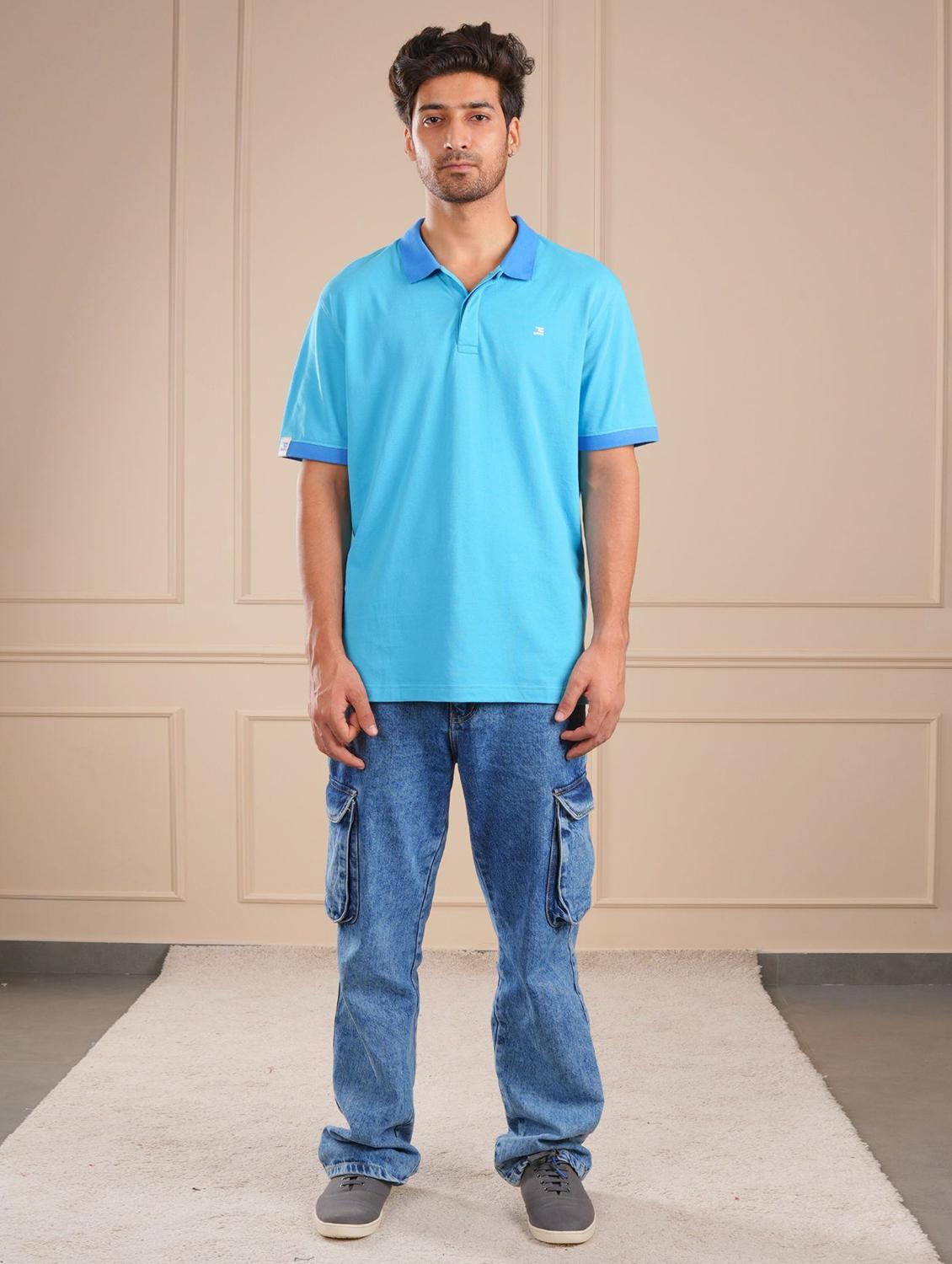 men blue solid short sleeve regular fit polo t-shirt - 21854335 - Standard Image - 4