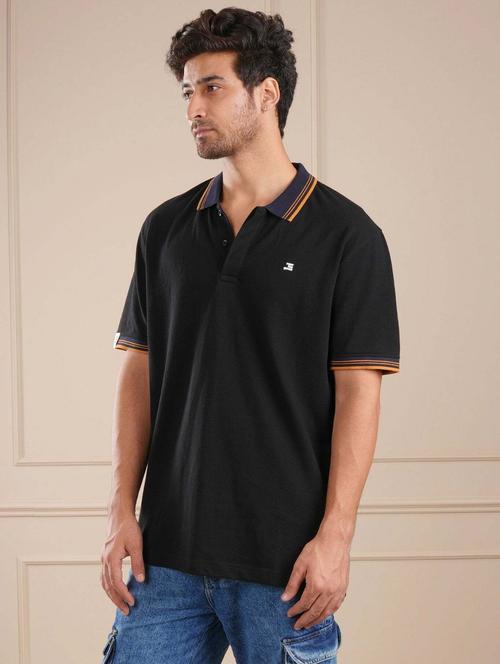 men black solid short sleeve regular fit polo t-shirt - 21854336 - Standard Image - 0