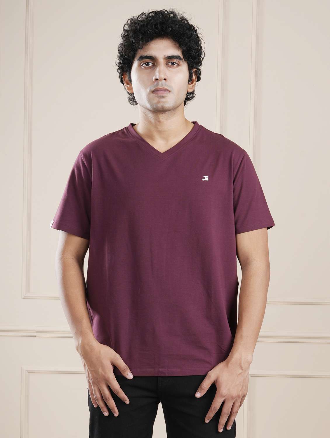men maroon solid short sleeve regular fit t-shirt