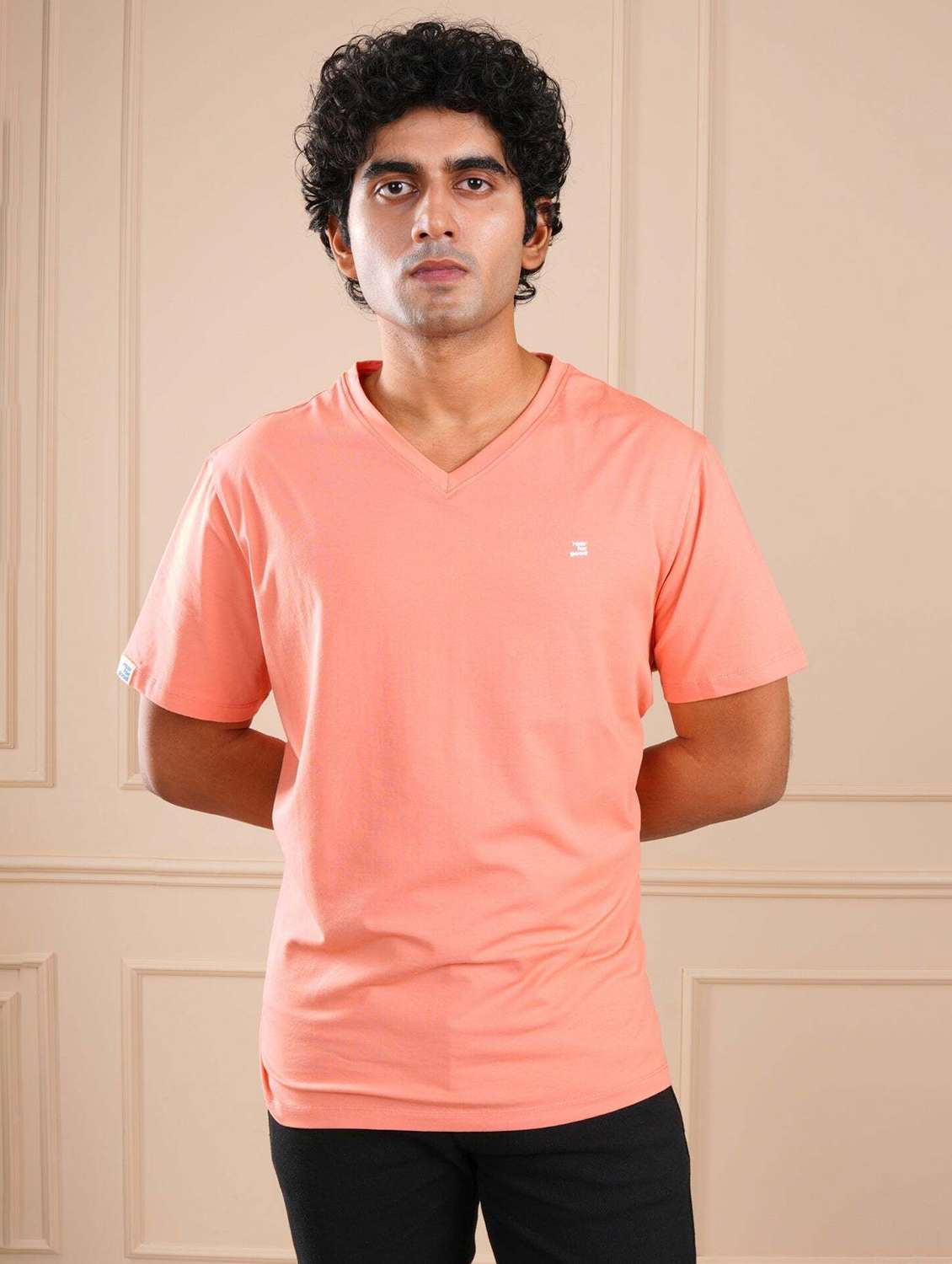 men peach solid short sleeve regular fit t-shirt - 21854340 -  Standard Image - 1