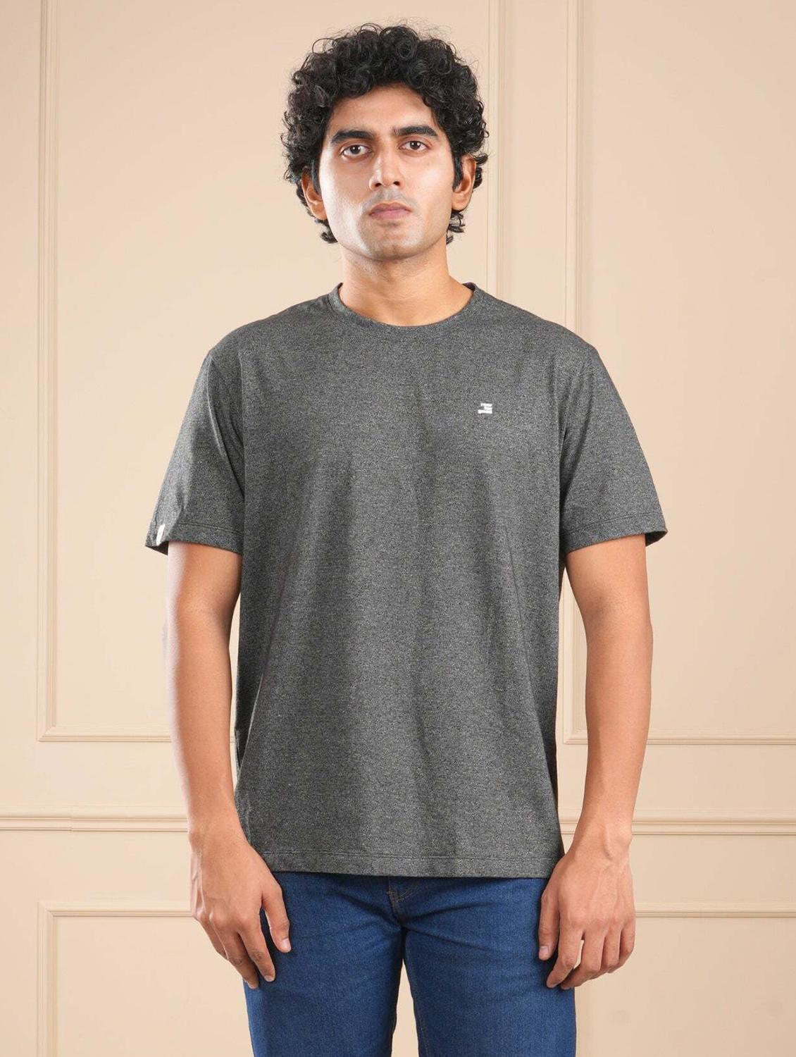 men grey solid short sleeve regular fit t-shirt - 21854343 - Zoom Image - 0