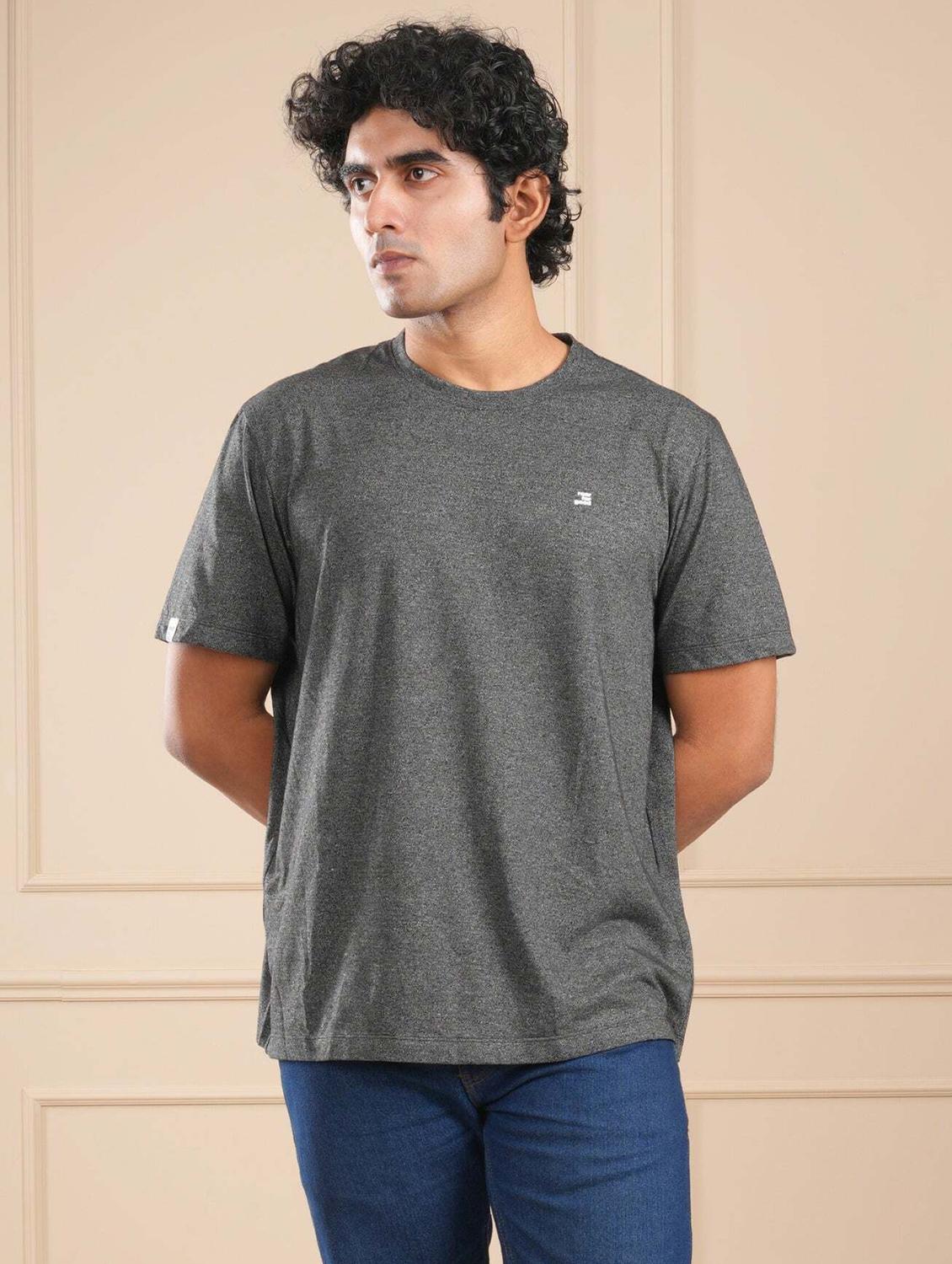 men grey solid short sleeve regular fit t-shirt - 21854343 - Standard Image - 1