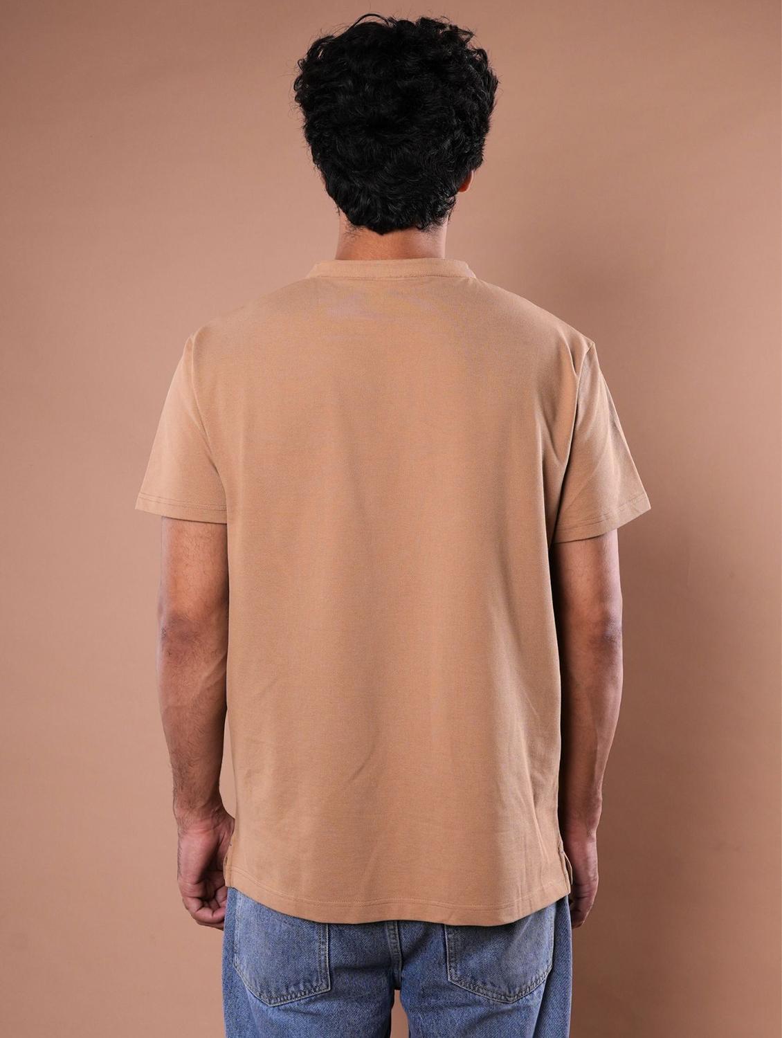men brown solid short sleeve regular fit t-shirt - 21854352 - Standard Image - 1