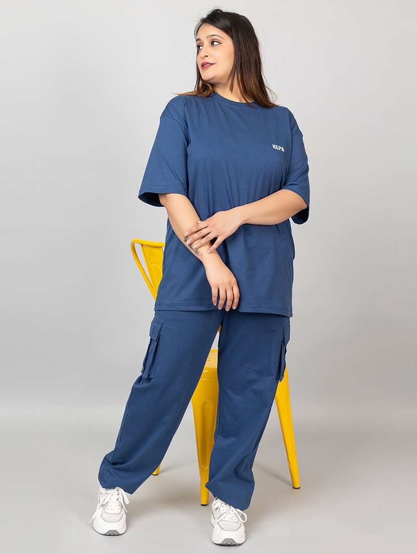 women solid t-shirt and trouser co-ord set