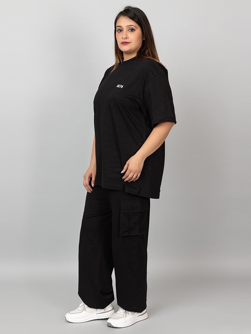 women solid t-shirt and trouser co-ord set - 21854368 - Standard Image - 1
