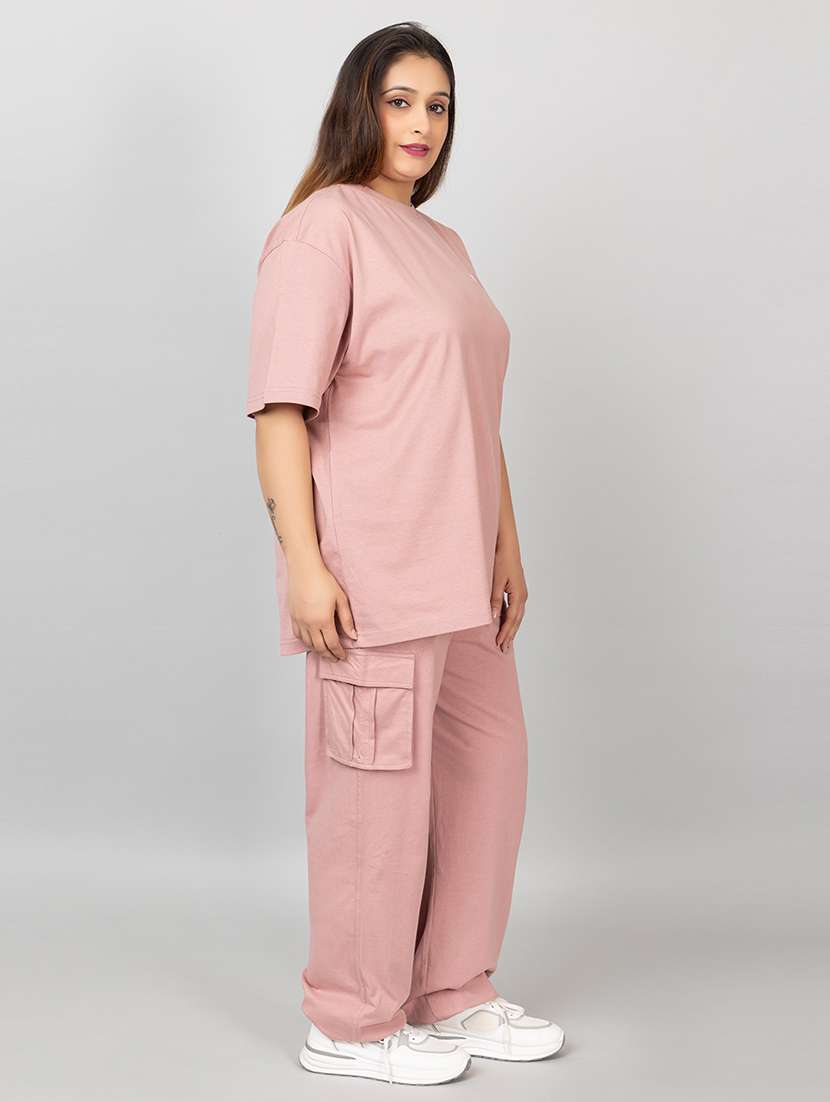 women solid t-shirt and trouser co-ord set - 21854370 -  Standard Image - 1
