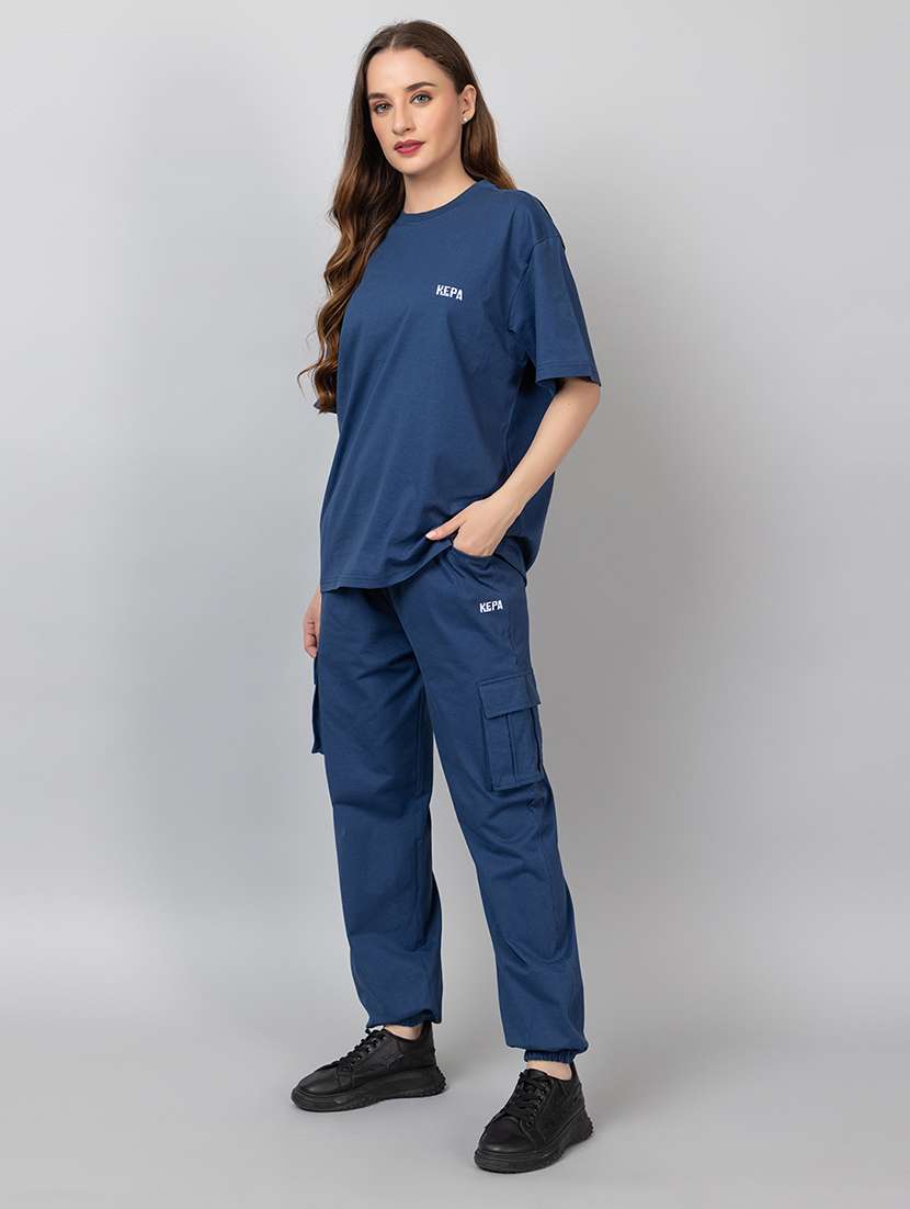 women solid t-shirt and jogger co-ord set - 21854373 -  Standard Image - 1