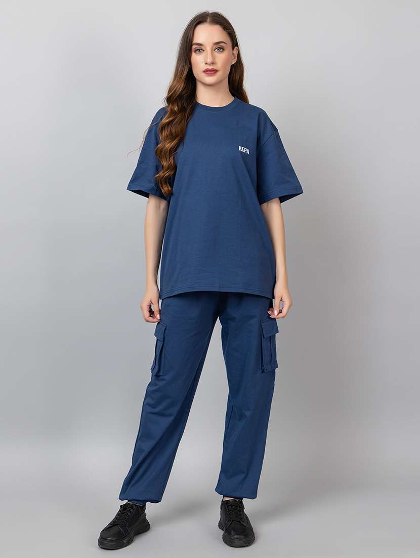 women solid t-shirt and jogger co-ord set - 21854373 -  Standard Image - 4