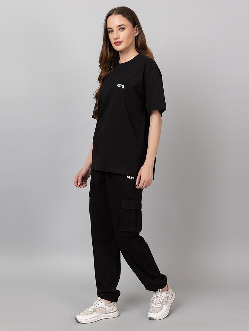women solid t-shirt and jogger co-ord set - 21854374 - Standard Image - 1