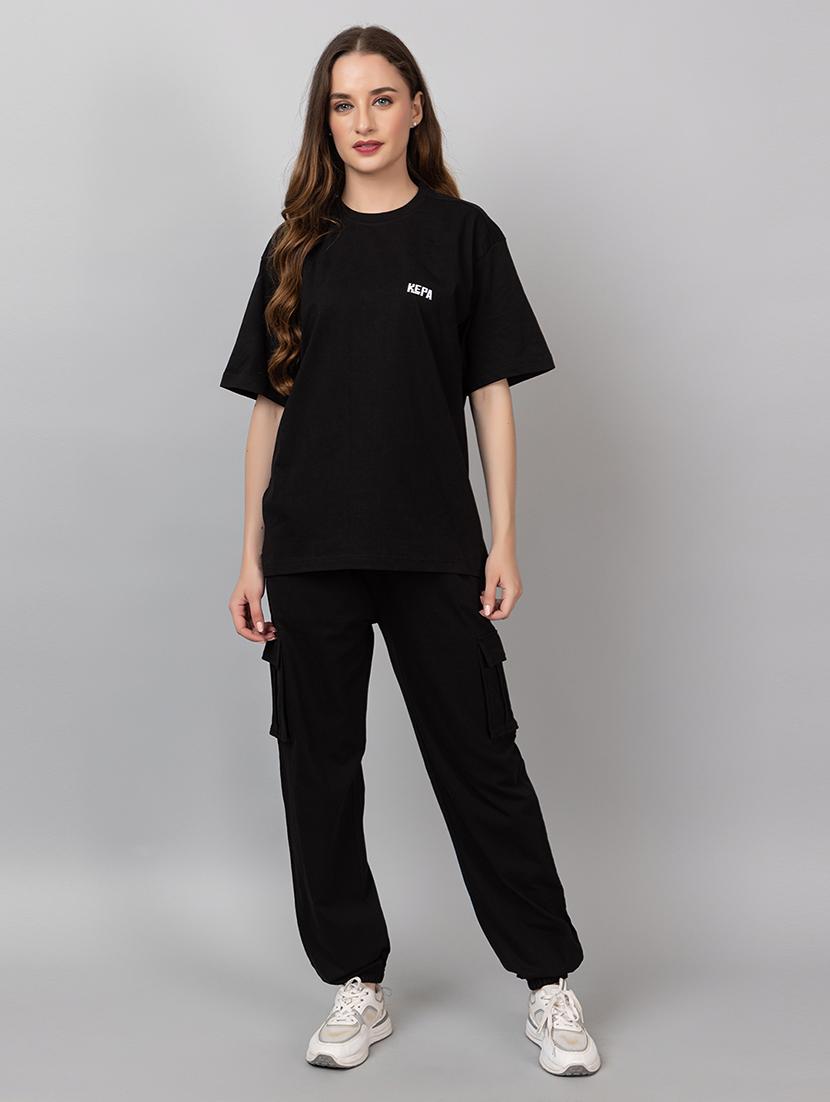 women solid t-shirt and jogger co-ord set - 21854374 - Standard Image - 4