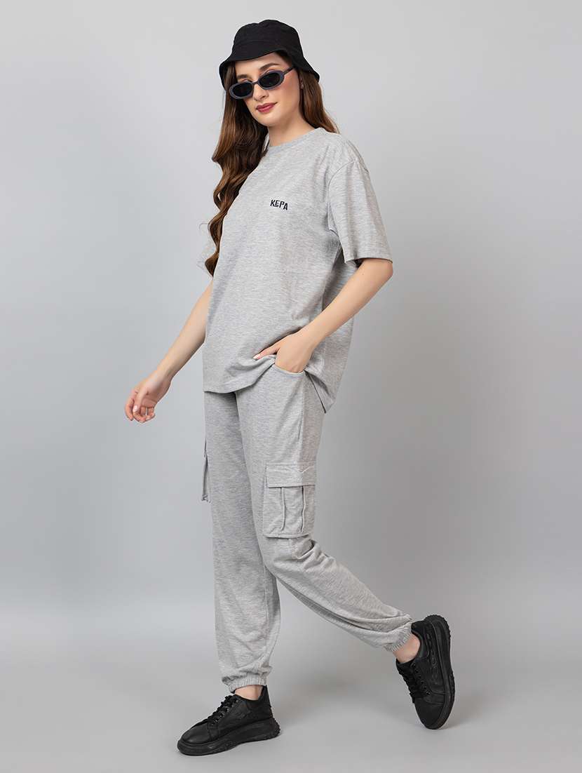 women solid t-shirt and jogger co-ord set - 21854375 -  Standard Image - 1