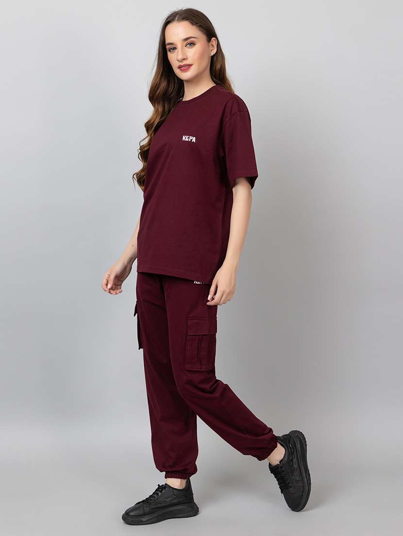 women solid t-shirt and jogger co-ord set - 21854377 - Standard Image - 1