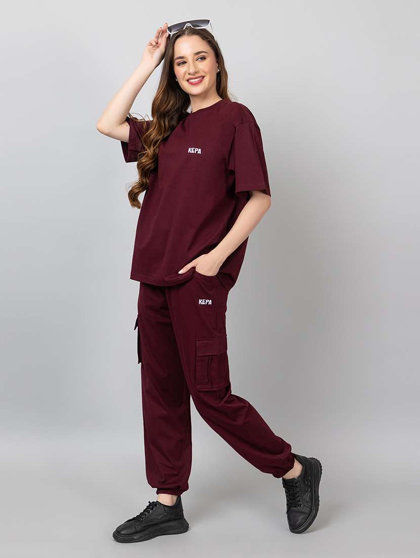 women solid t-shirt and jogger co-ord set - 21854377 - Standard Image - 4
