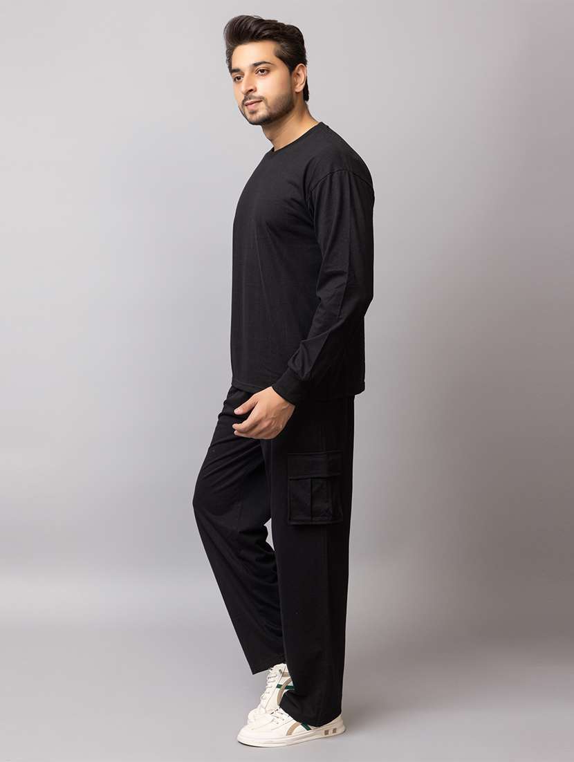 men solid full sleeve regular fit co-ord set - 21854381 - Standard Image - 1