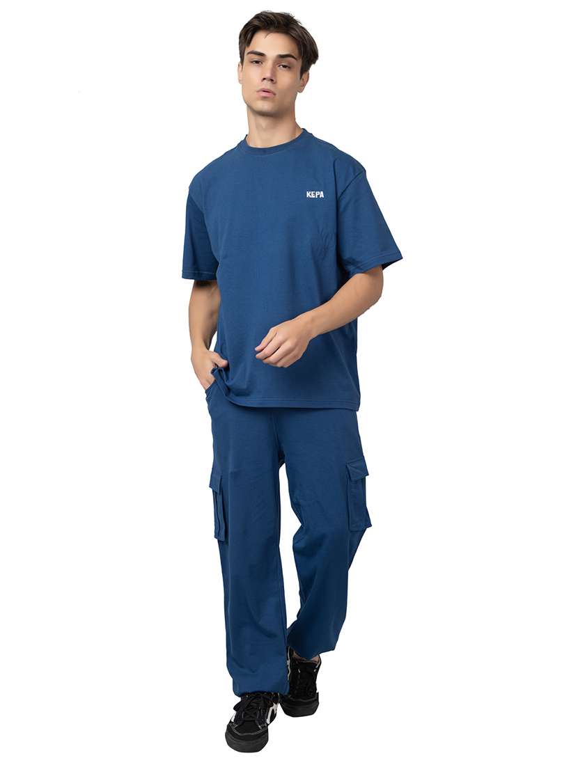 men solid short sleeve regular fit co-ord set