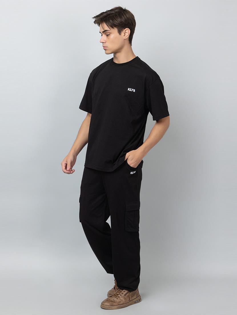 men solid short sleeve regular fit co-ord set - 21854395 - Standard Image - 1