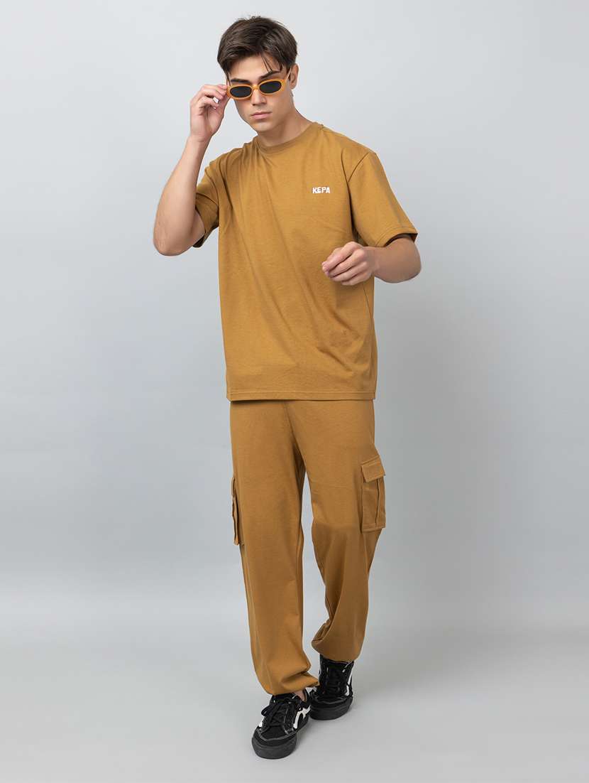 men solid short sleeve regular fit co-ord set
