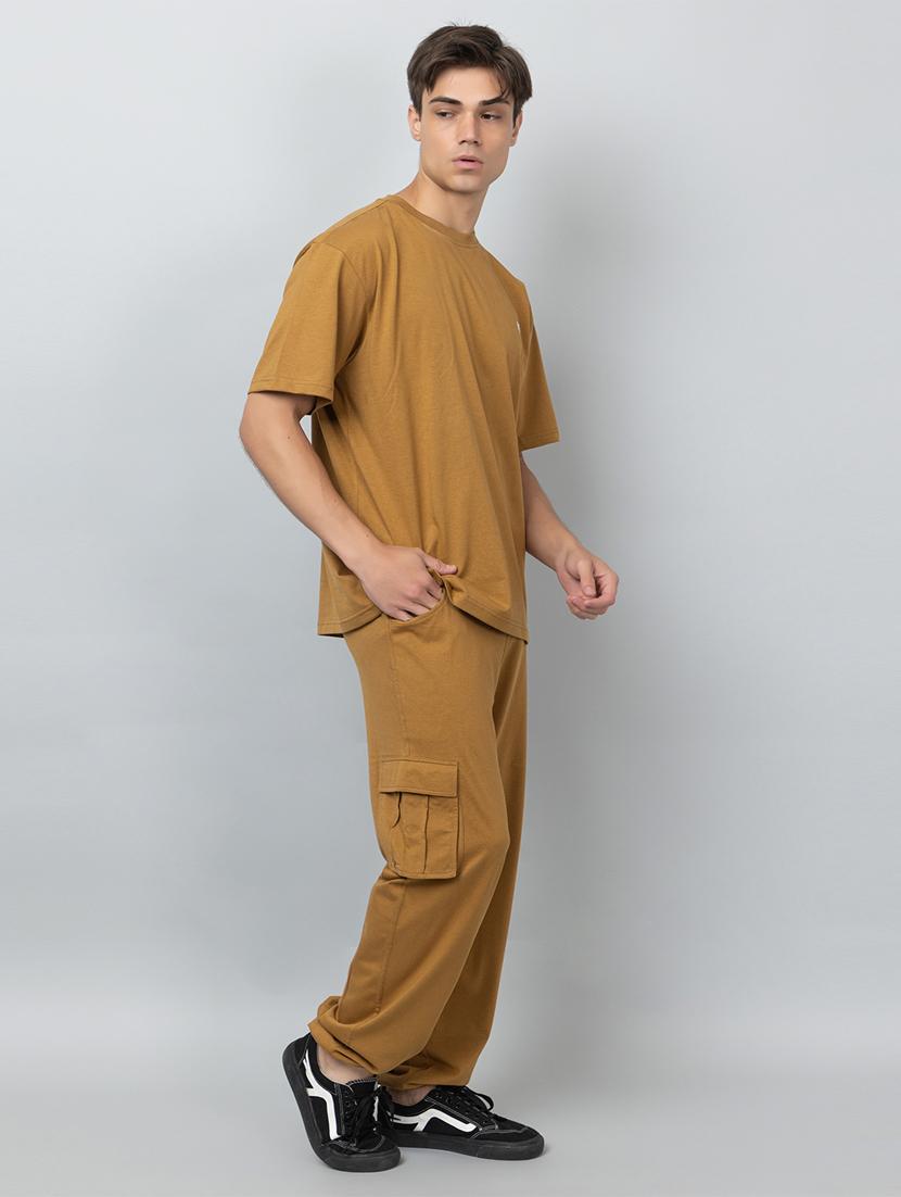 men solid short sleeve regular fit co-ord set - 21854396 - Standard Image - 1