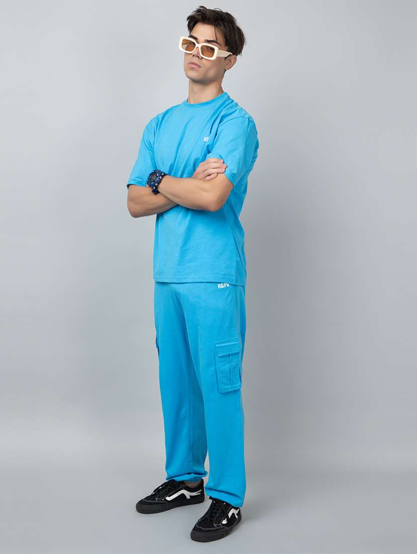 men solid short sleeve regular fit co-ord set - 21854400 - Standard Image - 4