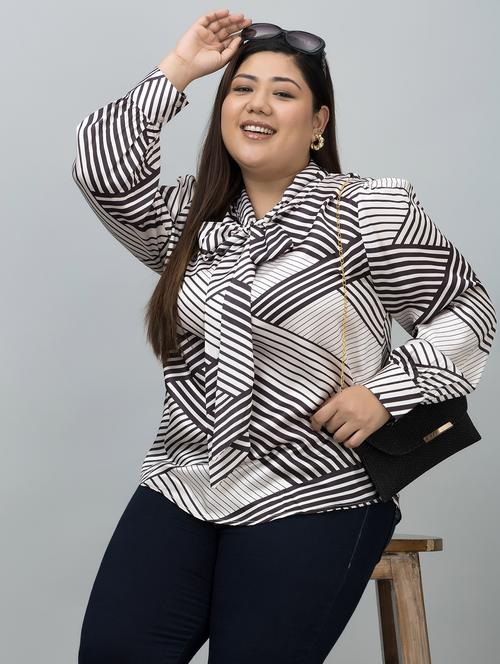 women plus size printed tie-up neck top - 21854422 -  Standard Image - 0