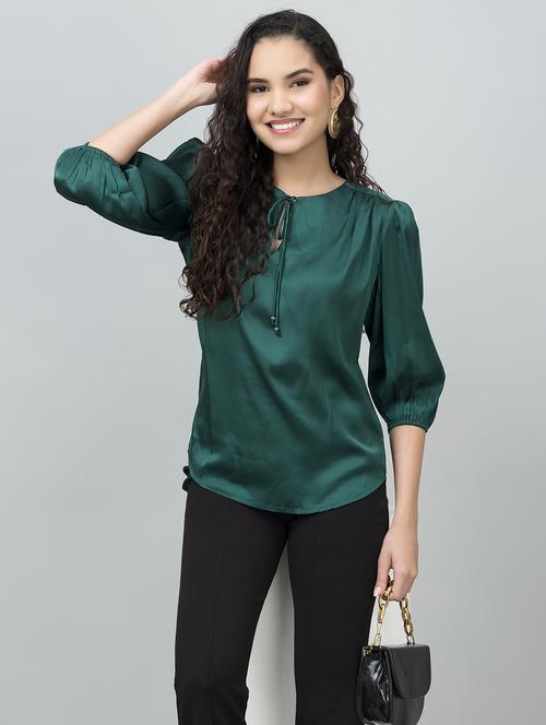 women solid puff sleeves regular top - 21854425 - Standard Image - 0
