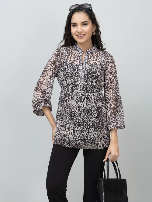 women printed mandarin neck regular tunic - 21854428 -  Standard Image - 0