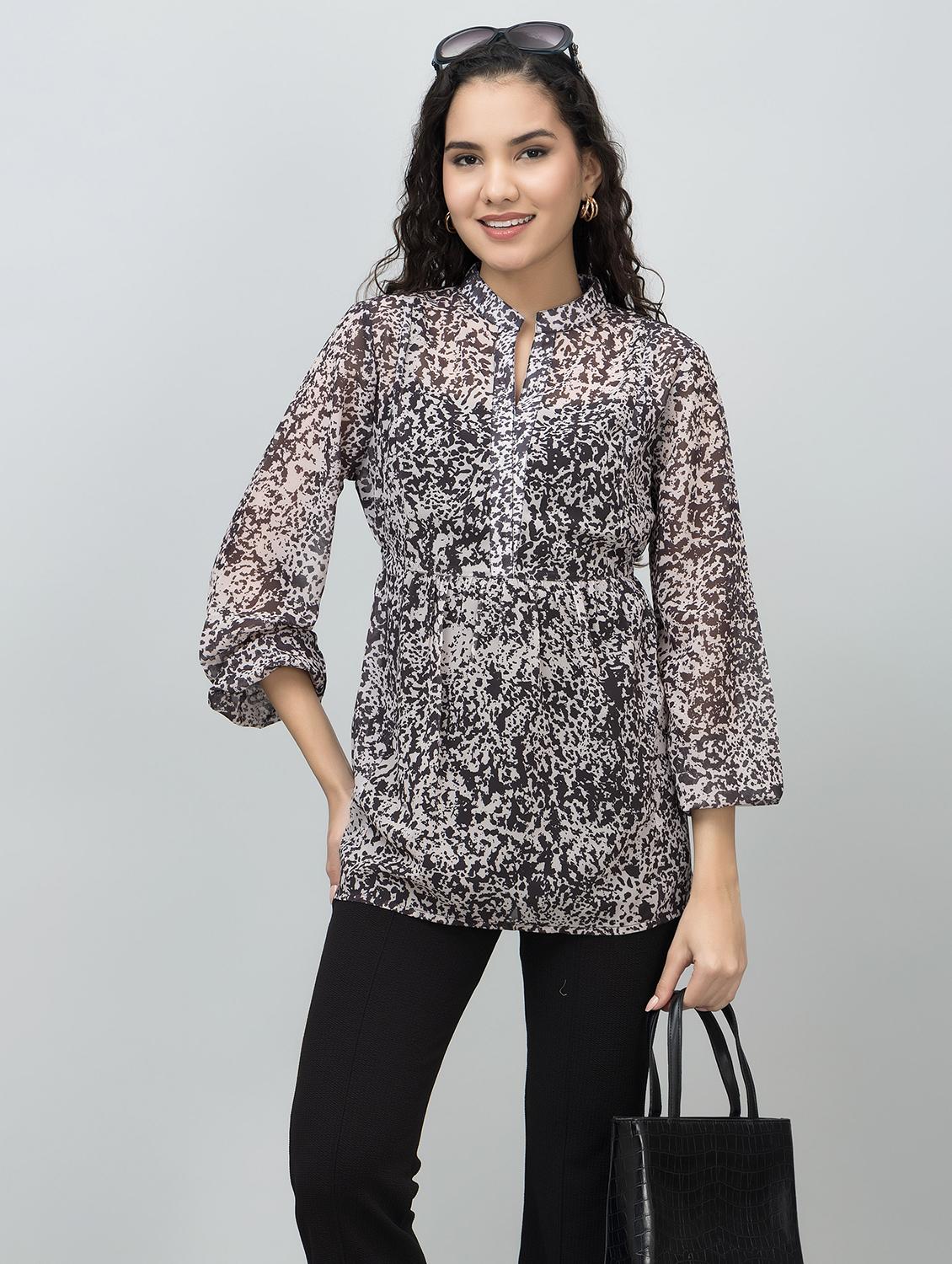 women printed mandarin neck regular tunic - 21854428 -  Zoom Image - 0