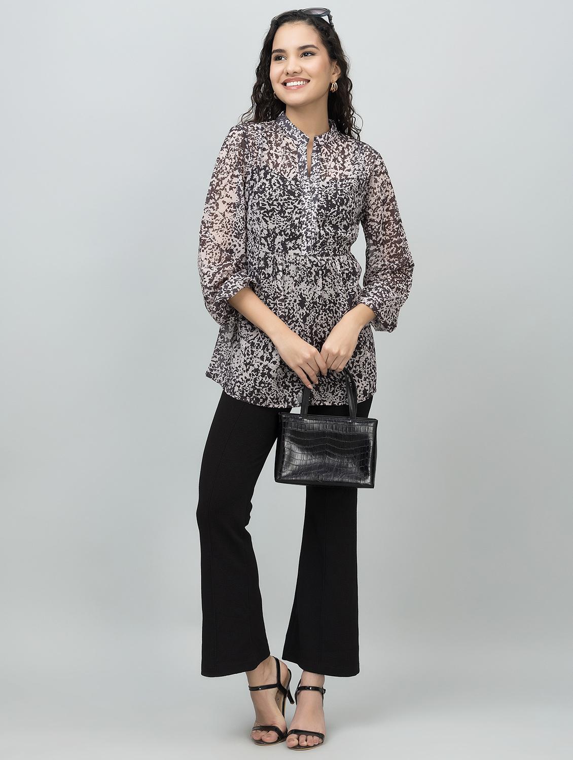 women printed mandarin neck regular tunic - 21854428 - Standard Image - 6