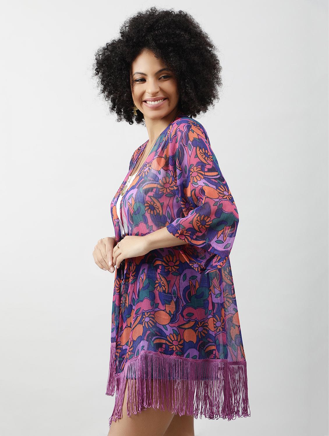 women printed regular fringed hem shrug - 21854431 -  Standard Image - 1