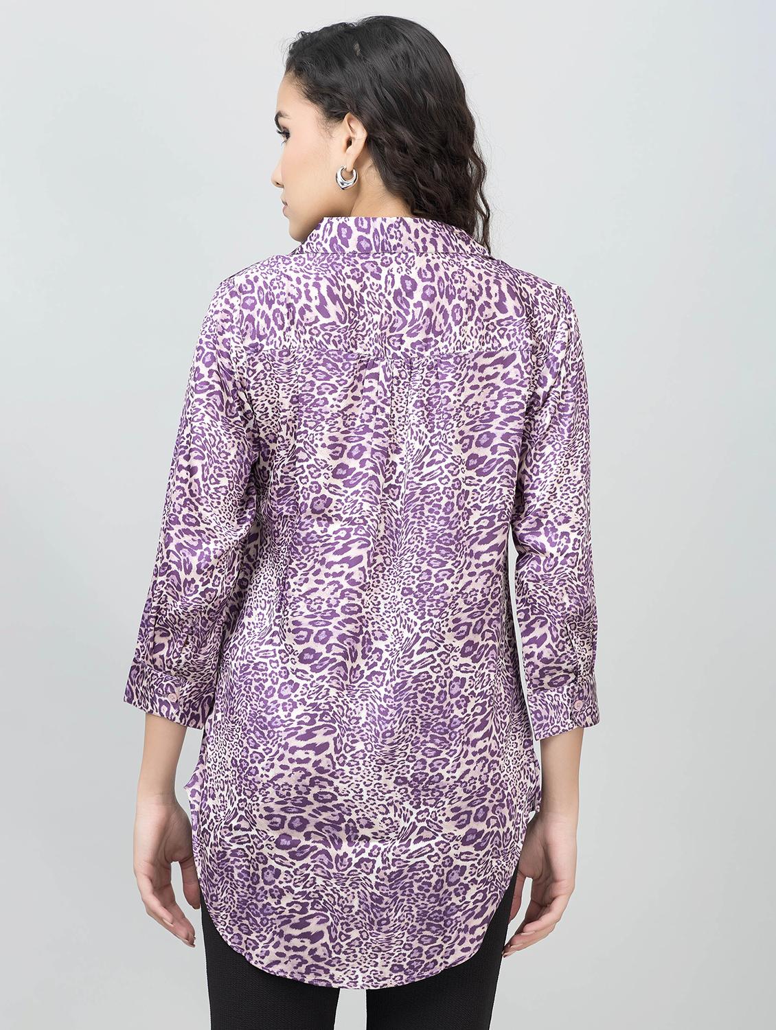 women animal print collared high low tunic - 21854435 - Standard Image - 4