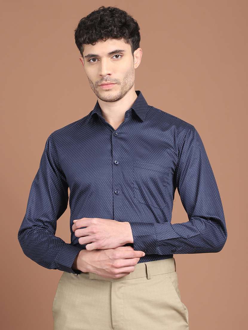 men polka dot long sleeve slim fit formal shirt