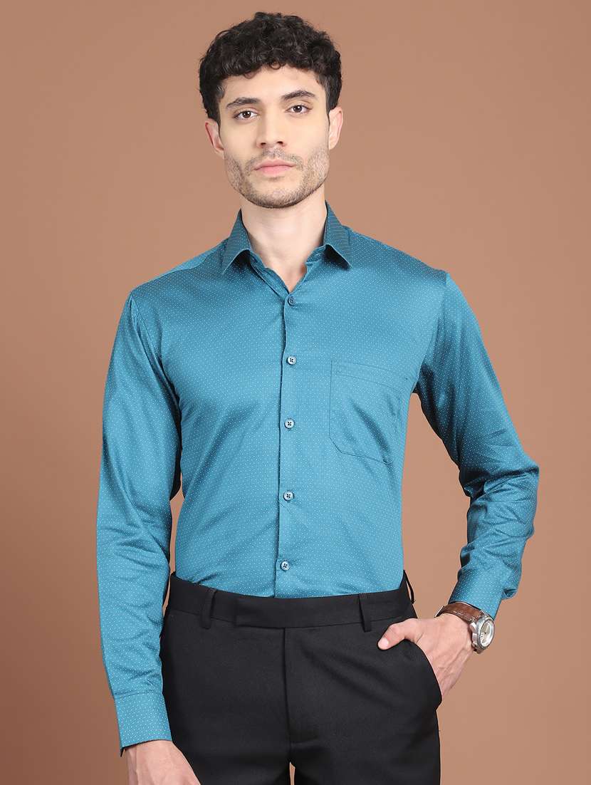 men polka dot long sleeve slim fit formal shirt